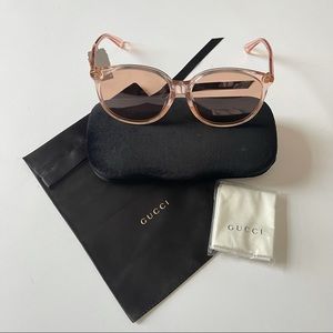 Gucci 57mm Round Shiny Transparent Peach Sunglasses New With Case & Cloth